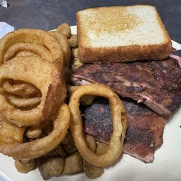 Ribs for two order with onion rings, fried okra & Texas toast