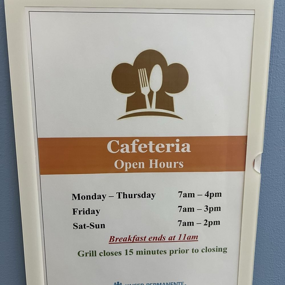 Kaiser Permanente - Cafeteria Hours as of 2/20/2026 - Cafes Near Me - Vallejo, California