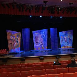 Annenberg Theater - Pre-show view of stage for "Shag with a Twist" during Modernism Week 2024. Comfortable seating and good acoustics.