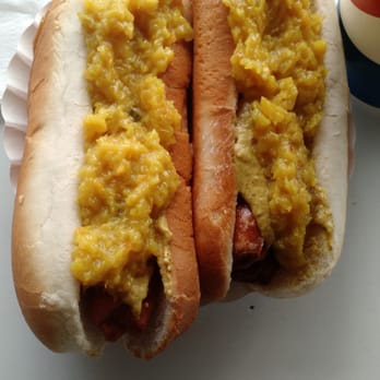 Rutt's Hut - and covered with mustard & relish... Yum! - Hot Dogs Near Me - Clifton, New Jersey