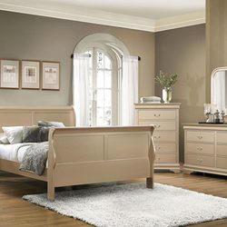 Market Furniture - Passaic - Metallic Champagne Full Bed w/Dresser and Mirror. Sale:$ 749.99. Take an EXTRA 12% OFF when buying ONLINE