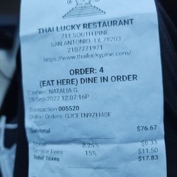 Thai Lucky - 15% service charge?