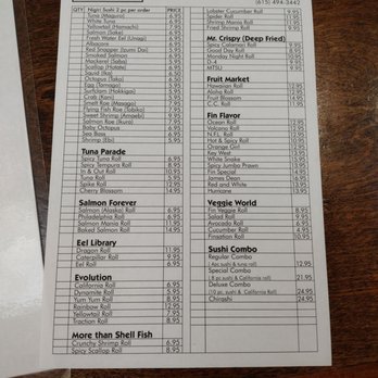 Fin Fusion Sushi - Menu pt. 3 (Fill out and Hand to Server) - Sushi Bars Near Me - Murfreesboro, Tennessee