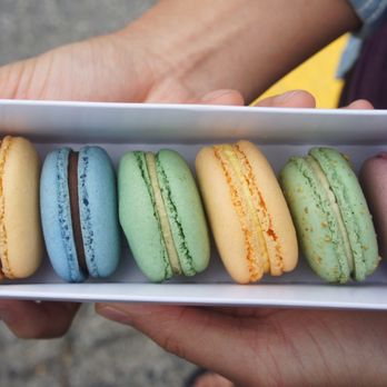 Gourmand Macaron & Friends - 6x Macarons ($12.00 for 6); passionfruit chocolate, earl grey chocolate, matcha, mango, pistachio and black currant - Macarons Near Me - Delta, British Columbia