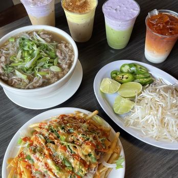 Phở Noodle Bar - Beef belly pho / Beef belly banh mi fries / Ube coffee / Egg coffee / Ube matcha latte / Thai iced tea - Noodles Near Me - Corona, California