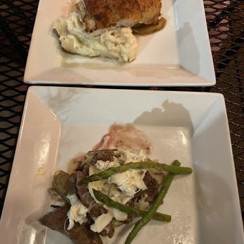 Circa 81 - Crab stuffed mahi with mashed potatoes and Steak Oscar with fingerling potatoes - Tapas/Small Plates Near Me - Morehead City, North Carolina Circa 81 - Crab stuffed mahi with mashed potatoes and Steak Oscar with fingerling potatoes - Tapas/Small Plates Near Me - Morehead City, North Carolina