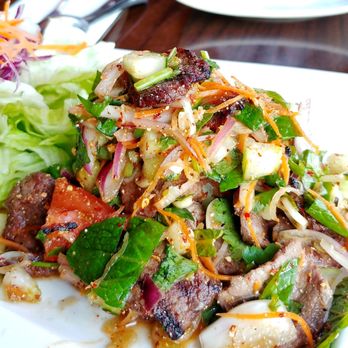 Infinite Thai Eatery - Nuer Nam tok salad. Basically a grilled beef larb. Delicious. Meat on the thicker cut so some pieces might be chewy. Amazing flavor - Thai Near Me - Oakland, California Infinite Thai Eatery - Nuer Nam tok salad. Basically a grilled beef larb. Delicious. Meat on the thicker cut so some pieces might be chewy. Amazing flavor - Thai Near Me - Oakland, California