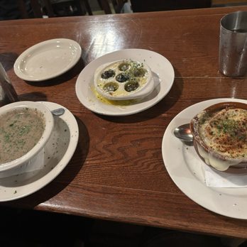 Cafe Brussels - French Onion Soup Au Gratin Snails in Garlic Butter Soup of the Day - Belgian Near Me - Houston, Texas Cafe Brussels - French Onion Soup Au Gratin Snails in Garlic Butter Soup of the Day - Belgian Near Me - Houston, Texas