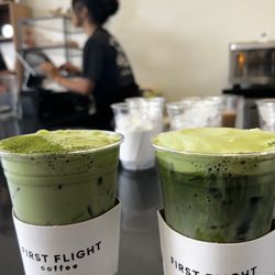 First flight matcha and strawberry matcha with matcha cloud foam
