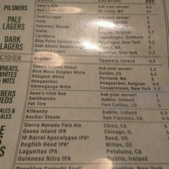 Sean's Bar & Kitchen - Beer menu - Irish Pub Near Me - New York, New York Sean's Bar & Kitchen - Beer menu - Irish Pub Near Me - New York, New York
