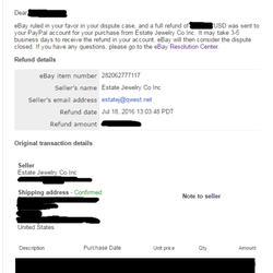 Estate Jewelry - EBay ruled in my favor on my dispute for Item not received from their USPS shipping without any insurance.