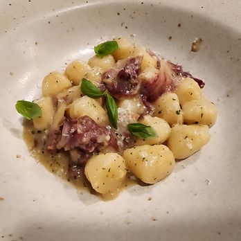 La Pasta - Fresh Gnocchi with Pink Radicchio and Basil Oil. - Pasta Shops Near Me - Seattle, Washington La Pasta - Fresh Gnocchi with Pink Radicchio and Basil Oil. - Pasta Shops Near Me - Seattle, Washington