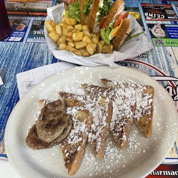 Steven's Gap Restaurant - Club sandwich plus egg....french toast and sausage - American Near Me - Broken Bow, Oklahoma