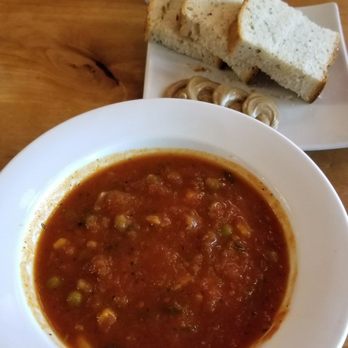 Rocking V Cafe - Vegetable soup with bread and balsamic spread - New American Near Me - Kanab, Utah