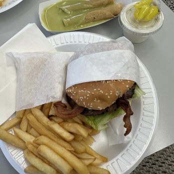 Jim's Burgers - Bacon burger & chicken taquitos w/ guacamole - Burgers Near Me - Los Angeles, California