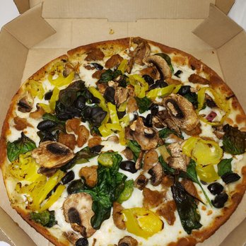 Pizza Hut - Garlic thin crust with sausage, mushrooms, banana peppers, spinach & black olives, white sause. - Pizza Near Me - Eagle Mountain, Utah