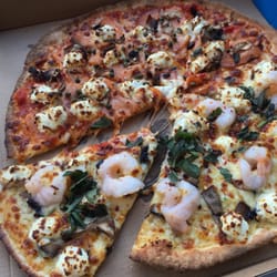 Blue's Point Gourmet Pizza - Half garlic prawn (shrimp) and half smoked salmon $23 AUD