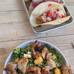 Tacos, kale Caesar with chicken Tacos, kale Caesar with chicken