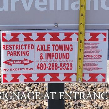 Axle Towing & Impound - 6" tall sign at entrance. - Towing Near Me