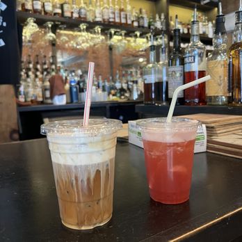 Americano Lounge - Iced expresso with creamer and cold foam, forget me not mocktail - Coffee & Tea Near Me - Nashville, Tennessee Americano Lounge - Iced expresso with creamer and cold foam, forget me not mocktail - Coffee & Tea Near Me - Nashville, Tennessee