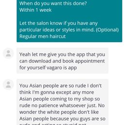 Haha. Is it considered racist ? The owner sent me this message after I gave him a 1 star review. Haha. Is it considered racist ? The owner sent me this message after I gave him a 1 star review.