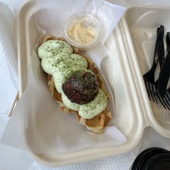 BingBing - Matcha whipped cream waffle - Coffee & Tea Near Me - Fremont, California