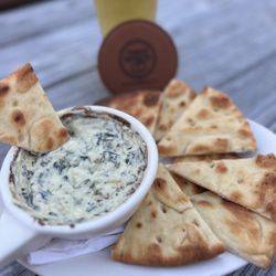 Three Spirits Tavern - Warm spinach artichoke dip.