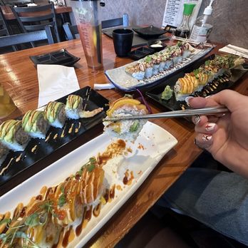 Sen Sushi - mango roll x2, tempura soft shell crab eel roll, and the tiger roll - Sushi Bars Near Me - Rosemead, California Sen Sushi - mango roll x2, tempura soft shell crab eel roll, and the tiger roll - Sushi Bars Near Me - Rosemead, California