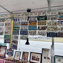 Dub's Place - License plates and awards wall