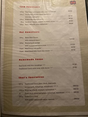 Menu photo 6 U Parlamentu Prague, PR Menu photo 6 U Parlamentu Prague, PR