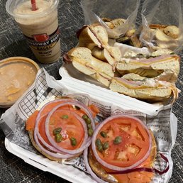 Frozen Chai Tea, Tomato Dill Soup, Reuben Sandwich, Monte Cristo Sandwich, and Nova Scotia Lox on Everything Bagel Frozen Chai Tea, Tomato Dill Soup, Reuben Sandwich, Monte Cristo Sandwich, and Nova Scotia Lox on Everything Bagel