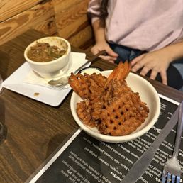 Gumbo and sweet potato waffle fries