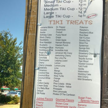 Tiki Treats Shaved Ice - menu for small tiki cup - Shaved Ice Near Me - Burleson, Texas Tiki Treats Shaved Ice - menu for small tiki cup - Shaved Ice Near Me - Burleson, Texas