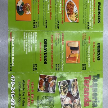 Taqueria Taranda - Menu front - Mexican Near Me - Rogers, Arkansas Taqueria Taranda - Menu front - Mexican Near Me - Rogers, Arkansas