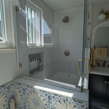 Tony Hernandez Building & Construction - Pony wall and frameless shower panel - General Contractors Near Me