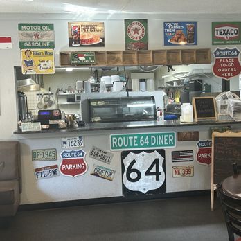 Route 64 Diner - the route 66 sign on the wall - Breakfast & Brunch Near Me - Asheboro, North Carolina