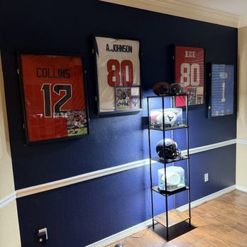 DJ's Painting - One of my close friends asked me to only hang these jerseys and I suggested an accent wall and him and his wife loved it! - Painters Near Me - Spring, Texas DJ's Painting - One of my close friends asked me to only hang these jerseys and I suggested an accent wall and him and his wife loved it! - Painters Near Me - Spring, Texas
