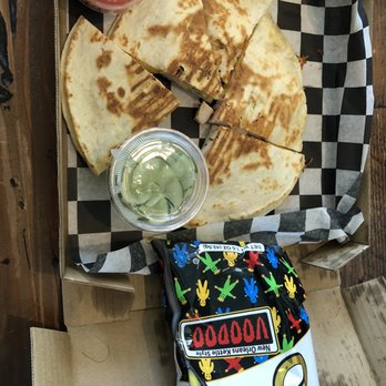 The Southern Grind Coffee House - Chicken quesadilla, voodoo chips, and cucumber salad - Coffee & Tea Near Me - Orange Beach, Alabama