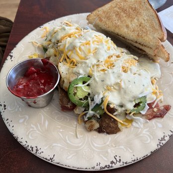 Blue Sky Cafe - Potato scramble with poached eggs - Cafes Near Me - Bayfield, Colorado