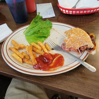 Woody's - The Western Burger.... already half gone. So good! - Barbeque Near Me - Cedarville, California Woody's - The Western Burger.... already half gone. So good! - Barbeque Near Me - Cedarville, California