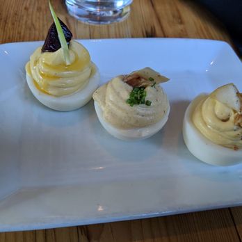 The Black Birch - Deviled eggs three ways. - New American Near Me - Kittery, Maine The Black Birch - Deviled eggs three ways. - New American Near Me - Kittery, Maine