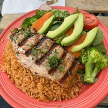 Lola's Mexican Restaurant - Grilled Salmon over Rice and Salad - Mexican Near Me - Brooklyn, New York
