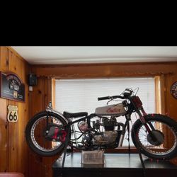 Jones Diner Custom Catering - 1966 Triumph, flat track racer - on display
