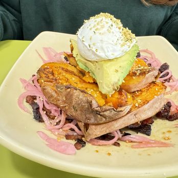 Snooze, an A.M. Eatery - Sweet potato Bacon mash-up - Breakfast & Brunch Near Me - Kyle, Texas
