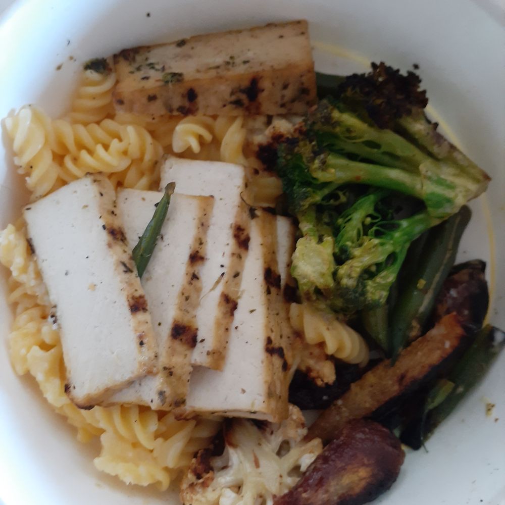 Flower Child - Tofu entree with roasted vegetables and mac & cheese - New American Near Me - Tempe, Arizona