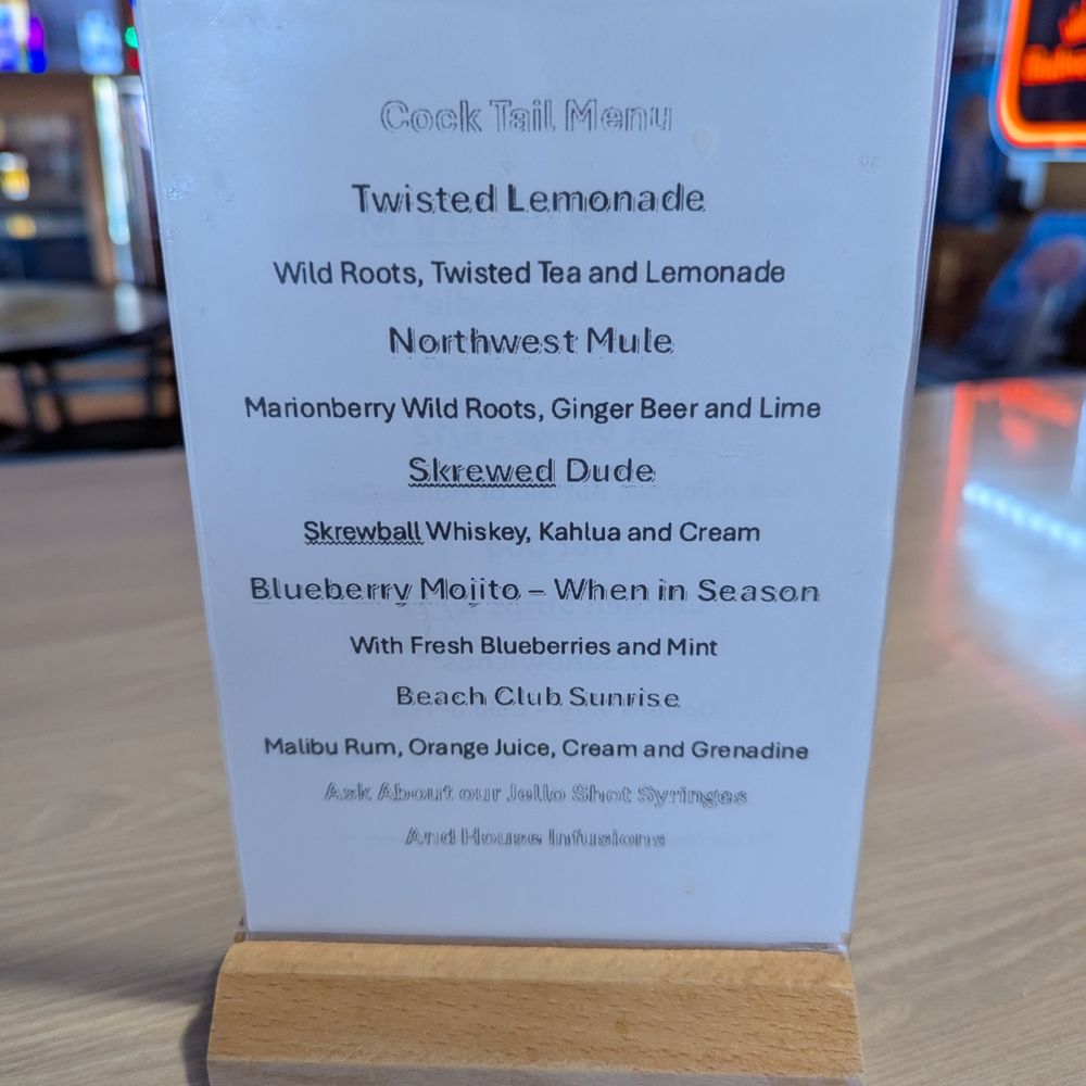 Beach Club Seaside - Cocktail menu. - Pubs Near Me - Seaside, Oregon
