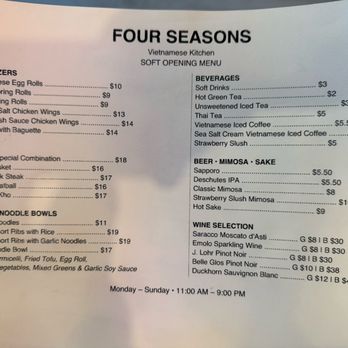 Four Seasons - Vietnamese Kitchen - Menu - Vietnamese Near Me - Reno, Nevada Four Seasons - Vietnamese Kitchen - Menu - Vietnamese Near Me - Reno, Nevada