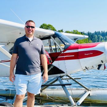 Excited for his first seaplane flight
