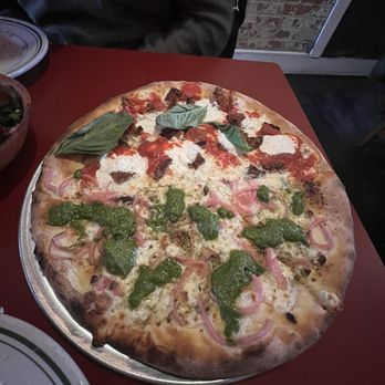 Pizzeria La Rosa - Half pesto & half Fried Eggplant Pizza - Pizza Near Me - New Rochelle, New York Pizzeria La Rosa - Half pesto & half Fried Eggplant Pizza - Pizza Near Me - New Rochelle, New York