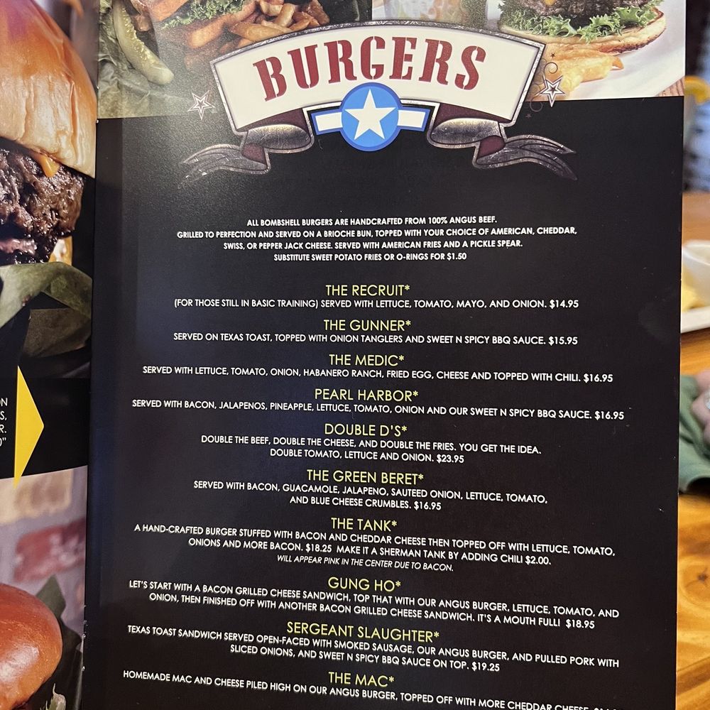 Bombshells Restaurant & Bar - Recruit burger in pic is top right - Sports Bars Near Me - Pearland, Texas